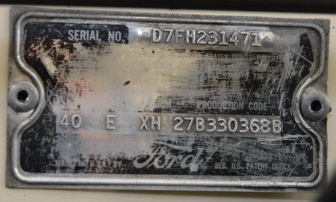 1955, 1956, early 1957 Thunderbird VIN data plate