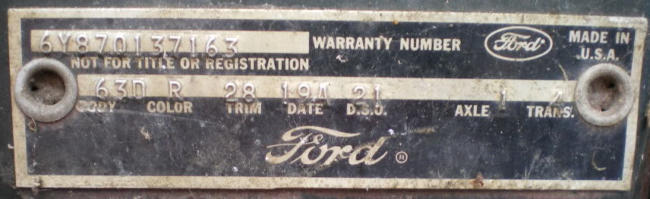 1966 1967 Thunderbird VIN data plate