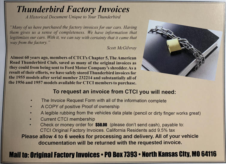 Ford Thunderbird Factory Invoices